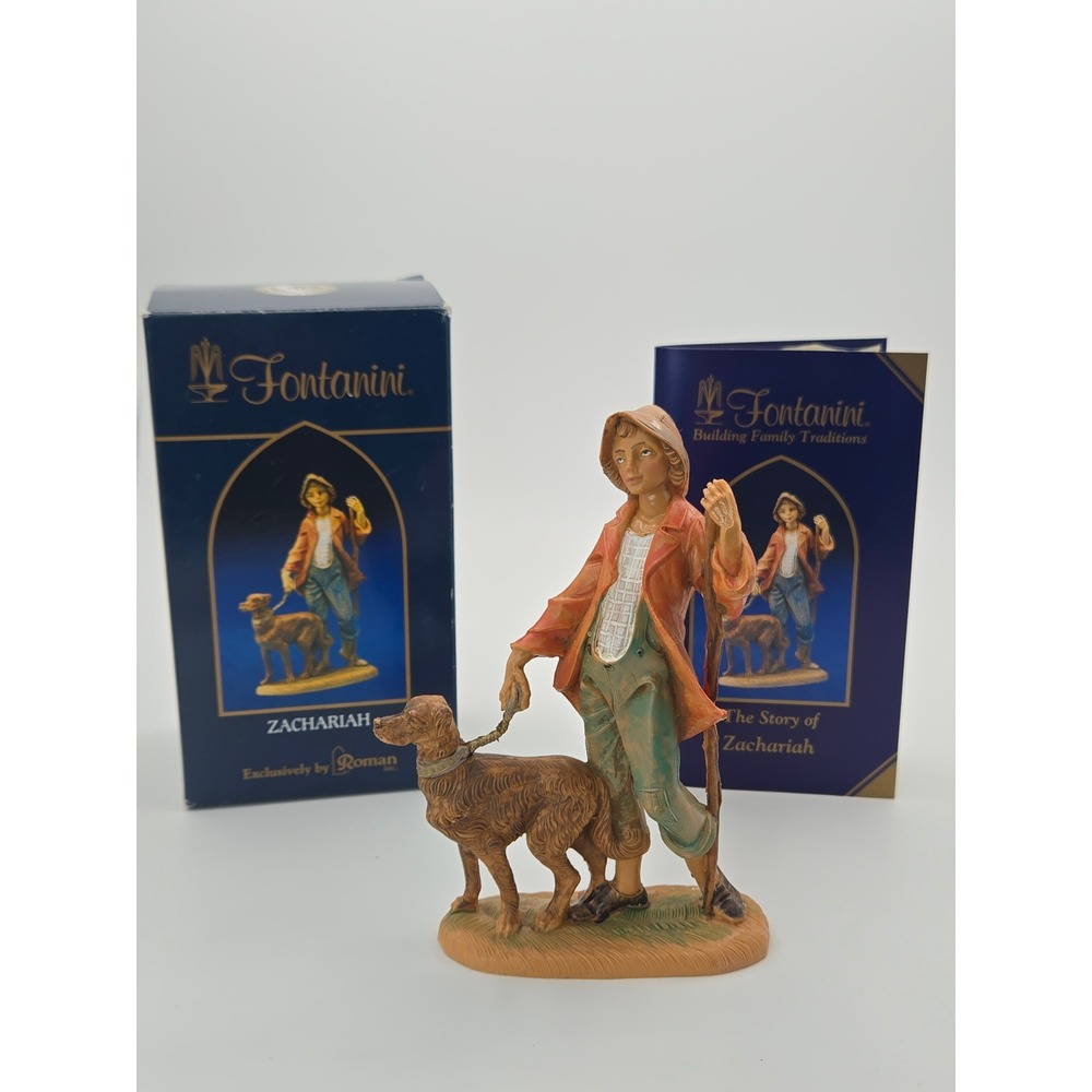 Fontanini Zachariah Figurine with Dog 52582BX 1983 Depose Italy 5 Inch Box Card